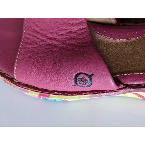 Born Women Sandals Hand Crafted Pink Floral Platform Genuine Leather Size 35 M/W - Picture 8 of 10